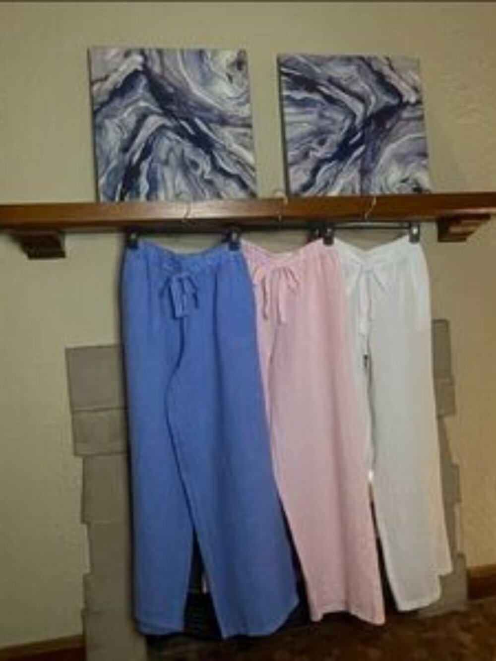 Italian Wide Leg Linen Pant, White, Sz. Sm/Med w/ Elastic waist by Linen & Moore - Picture 2 of 14
